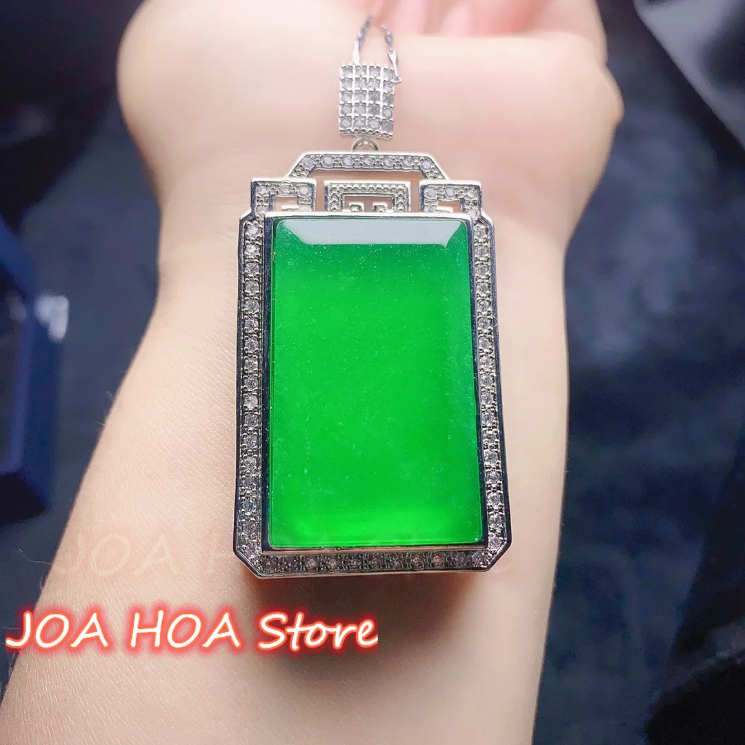 

Natural Jadeite High Ice Emperor Green Inlaid Peace Brand for Men Women Jade Exquisite Hand Carved Pendant Necklace Jewelry