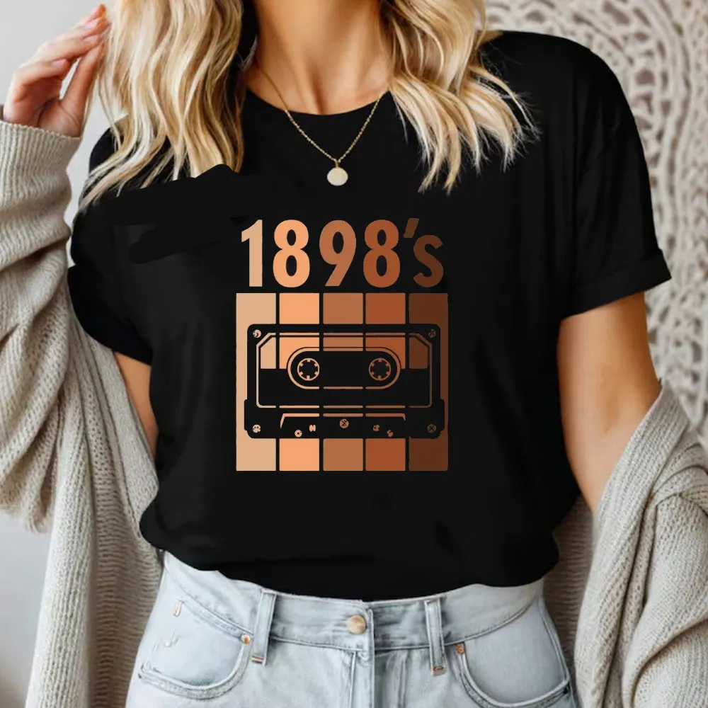 

'1898's ' Tee Gold Printing Print Birthday T-shirt Casual Loose Short Sleeve Fashion Summer Cotton Tee Tops Women's Clothing