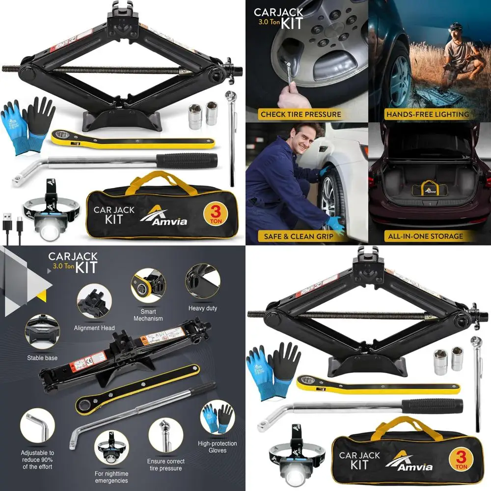Portable Heavy-Duty 3 Ton Scissor Jack Kit with Lug Wrench for Cars and SUVs