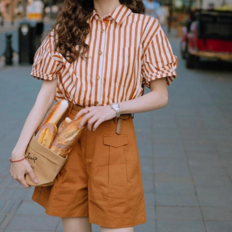 Summer Fashion 2024 Female Shorts Korean Style Stripes Women\'s Short Sets 2 Pieces New Products Clothing Trend Matching Classic