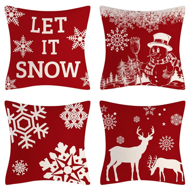 18 X 18 Inch Set Of 4 Christmas Outdoor Pillow Covers Waterproof Throw Pillow Cases New Year Cushion Decor