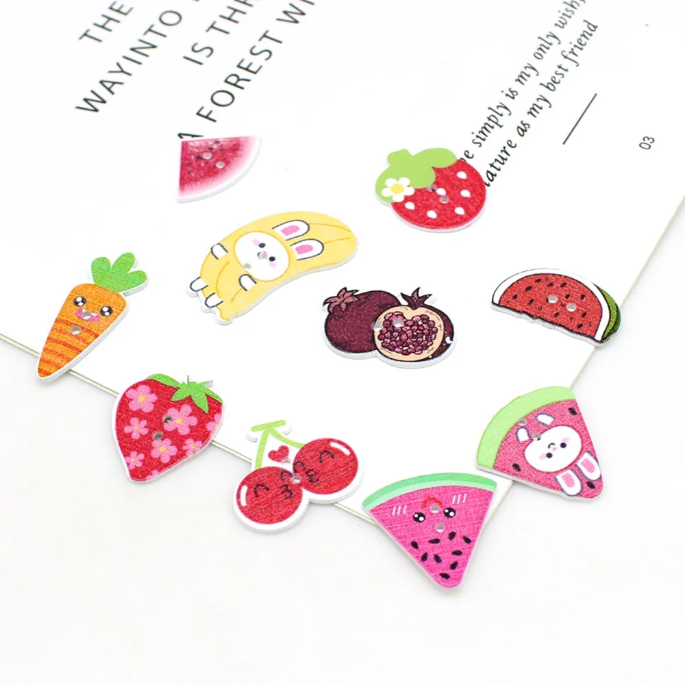 50PCS /lot Cartoon fruit Buttons Handmade Scrapbooking Sewing Craft Accessories 2 Holes Decorative Wooden Buttons