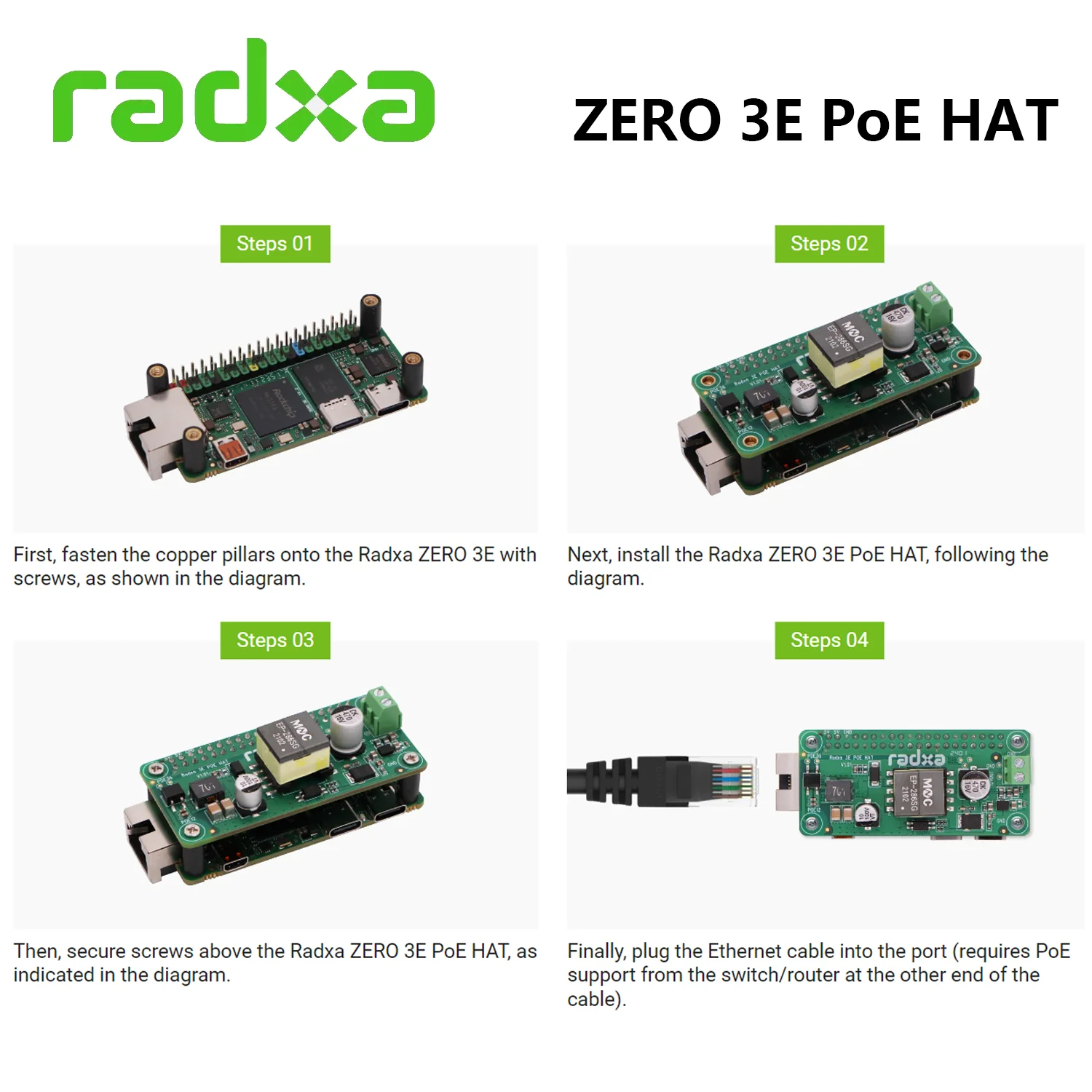 Radxa ZERO 3E PoE HAT IEEE 802.3af POE Standard UP To 13W