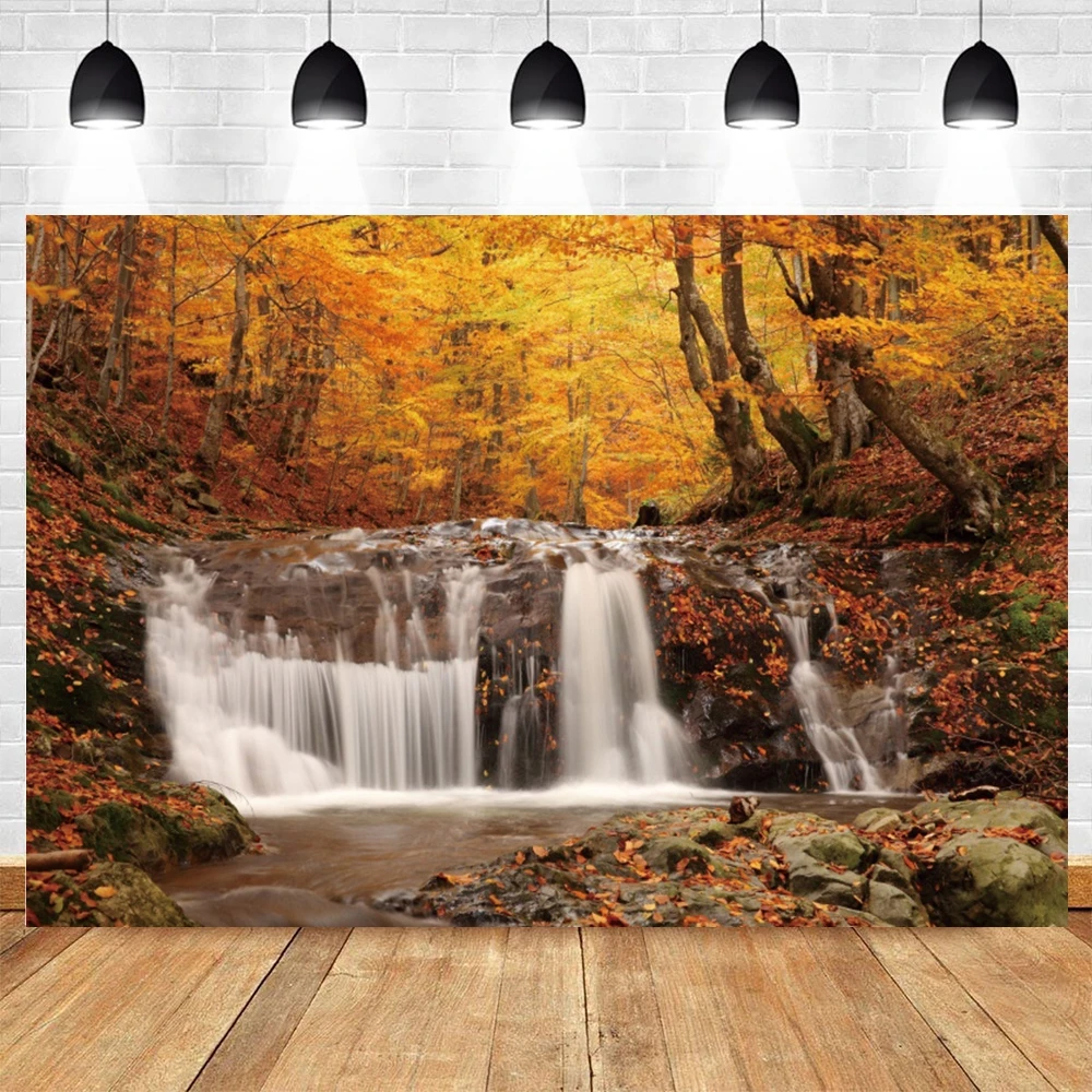 Autumn Nature Scenery Backdrop Mountain River Maple Forest Birthday Party Photography Background Wall Decor Photo Studio Props