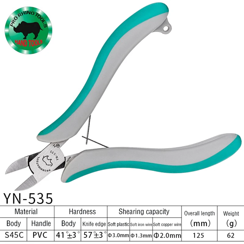 일본 Rhino 브랜드 사선 코 플라이어, 125mm 플랫 마우스 플라이어, 전자 모델 플라스틱 와이어 커터, YN-535 커터, 5 인치