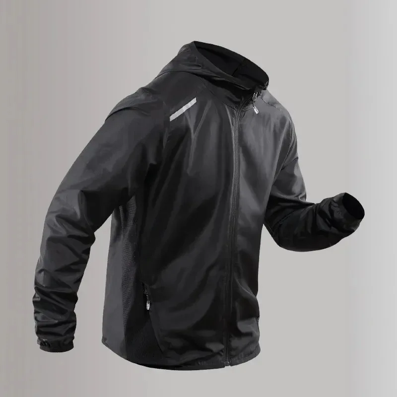 

Men's Running Jacket Spring and Autumn Reflective Gym Hooded Men Coat Jogging Sportswear Breathable Male Jackets