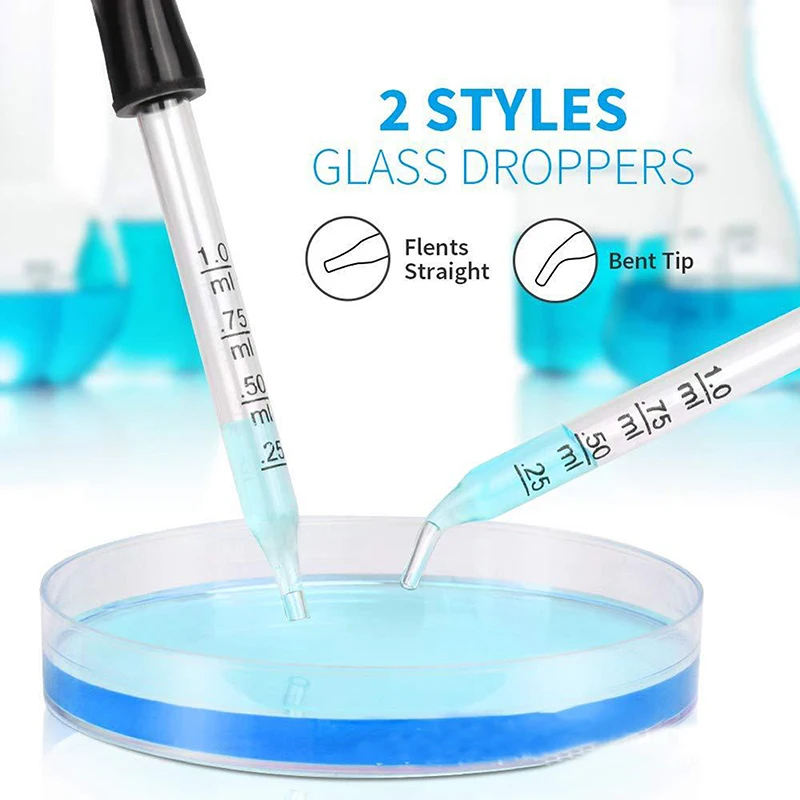 

2pcs 1ml Glass Dropper Rubber Tip Essential Oil Bottle Straw Graduated Pipette For School Art DIY Science Liquid Measuring Pipet