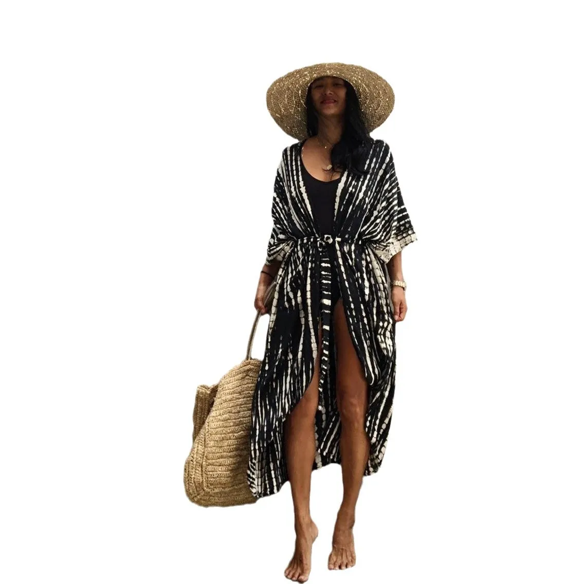 

Printed Cardigan Beach Coat Loose Sun Protection Jacket Bikini Fabric Lightweight Long Sleeve Casual Coverup for