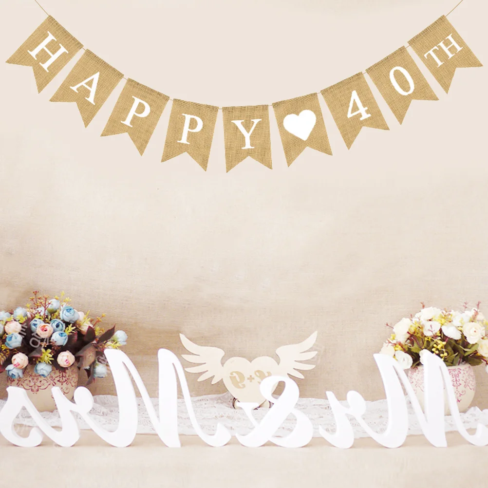 

Retro Linen Happy 40Th Birthday Swallowtail Banner Garland Party Decoration Supplies Outdoor Indoor Bunting