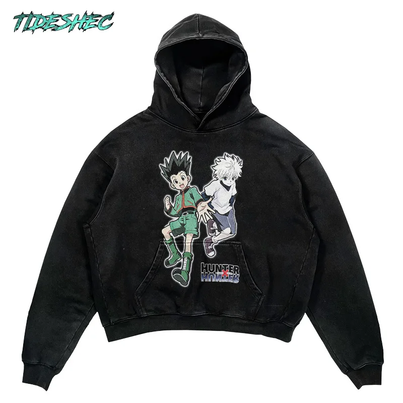 

Hip Hop Japanese Anime Pullover Hoodie Streetwear Vintage Print Oversize Hooded Sweatshirt Harajuku Loose Washed Tops QZLR1