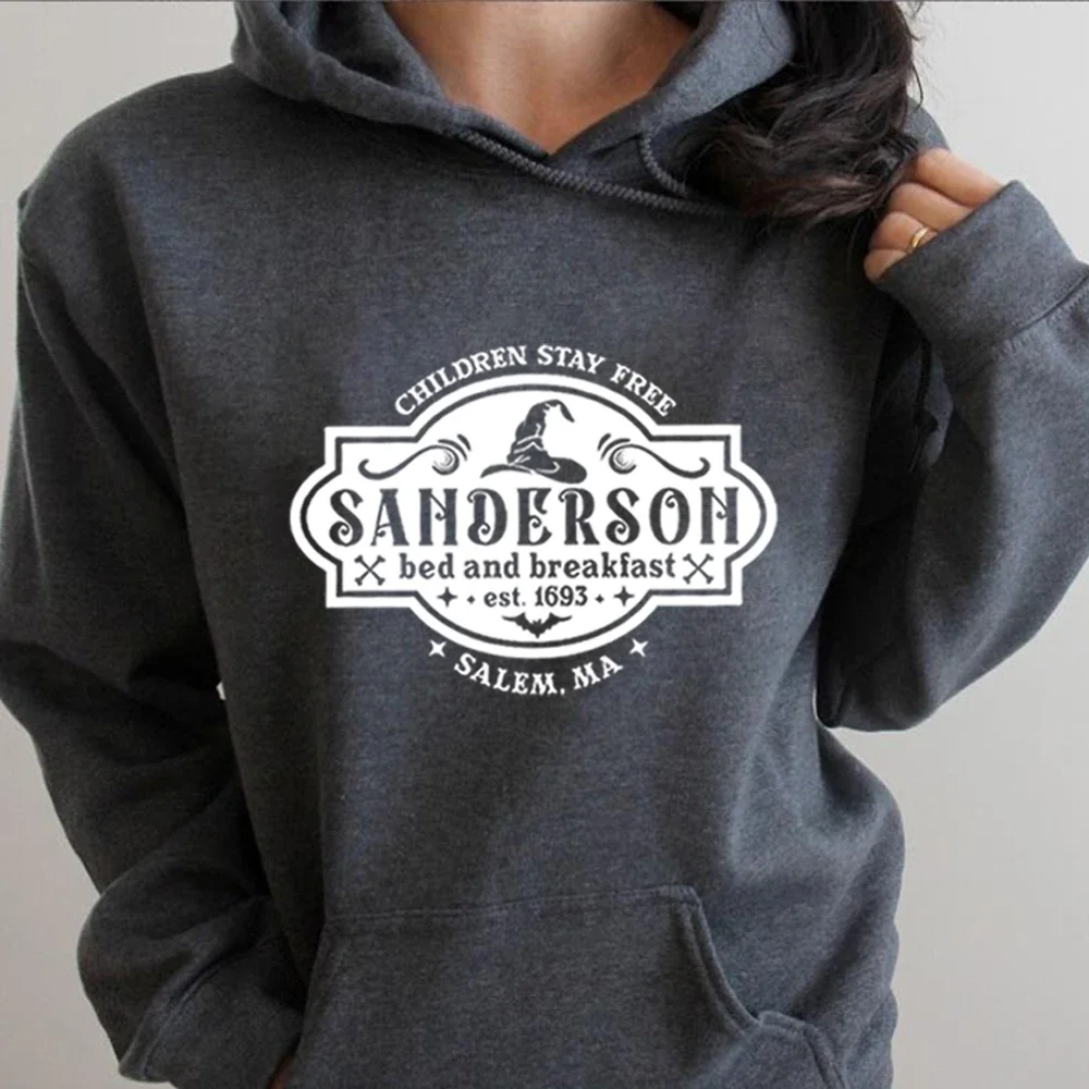 Sanderson Bed Breakfast Hoodies Retro Halloween Hooded Sweatshirt Women Long Sleeve Pullovers Sanderson Sisters Sweatershirt