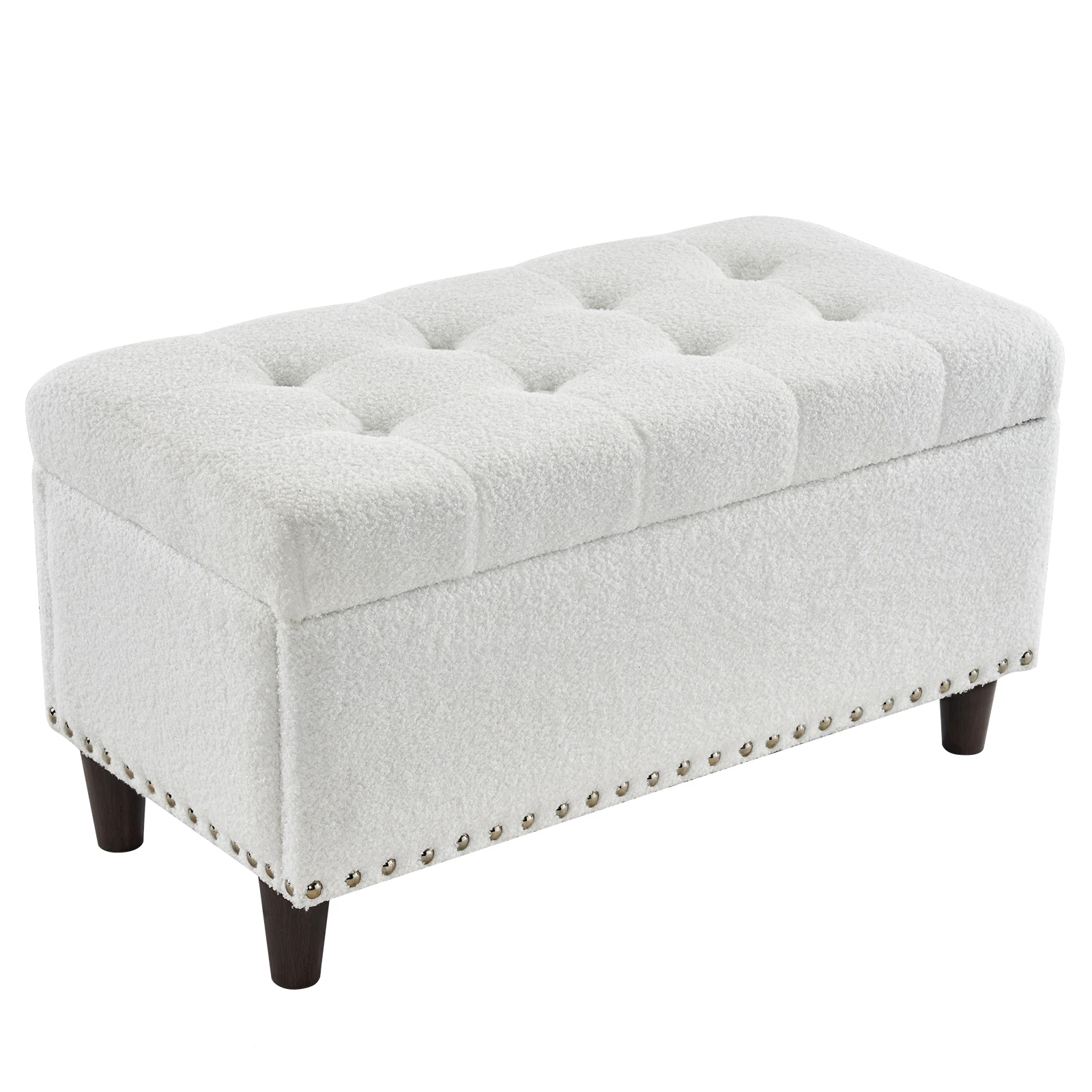 31.5 Inches 80*41*42cm Teddy Velvet With Storage Copper Nails Bedside Stool Footstool Off-White