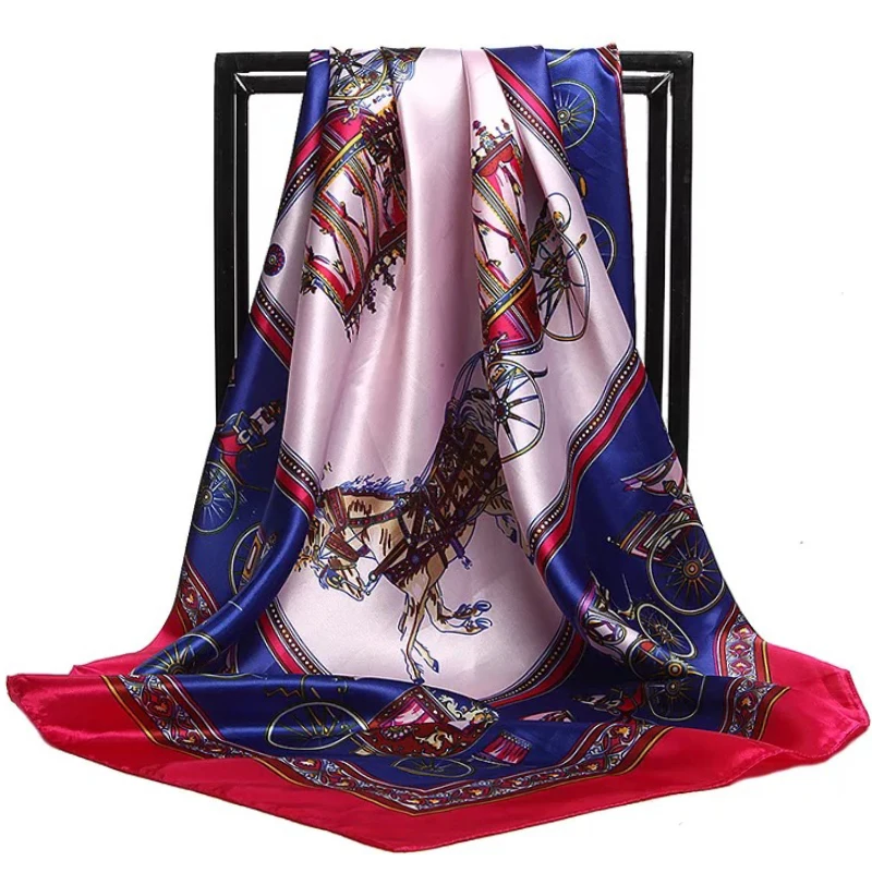 Headcloth Popular Flower 90X90CM Silk Scarves Luxury Sunscreen Kerchief Four Seasons Bandannas Fashion Colour Print Shawls