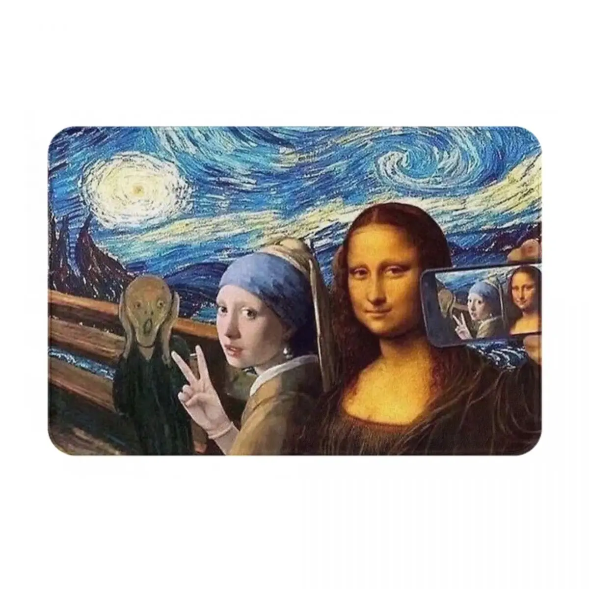 Scream And Selfie Of Four Classical Facecloth Non-Slip Floor Mat EmbroidererThick And Comfortable, Durable Foot Mats