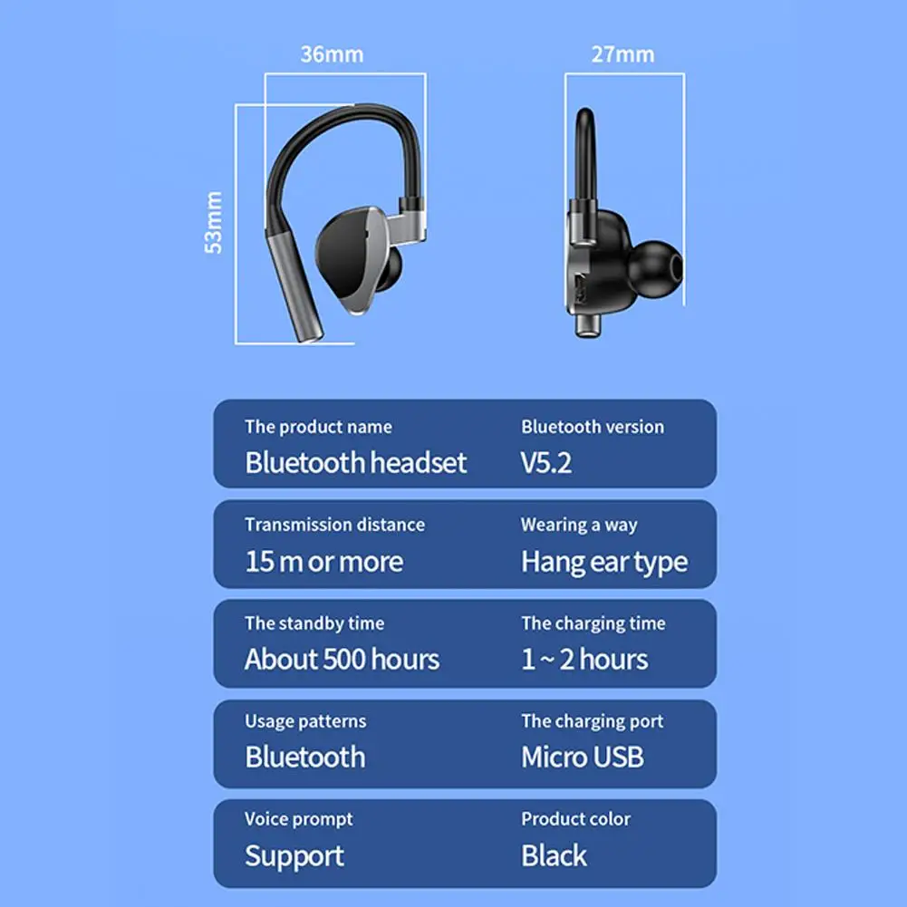 L15 무선 블루투스 5.2 이어폰 모든 스마트 폰용, 인이어 터치 비즈니스 핸즈프리 헤드셋 스포츠 이어 버드
