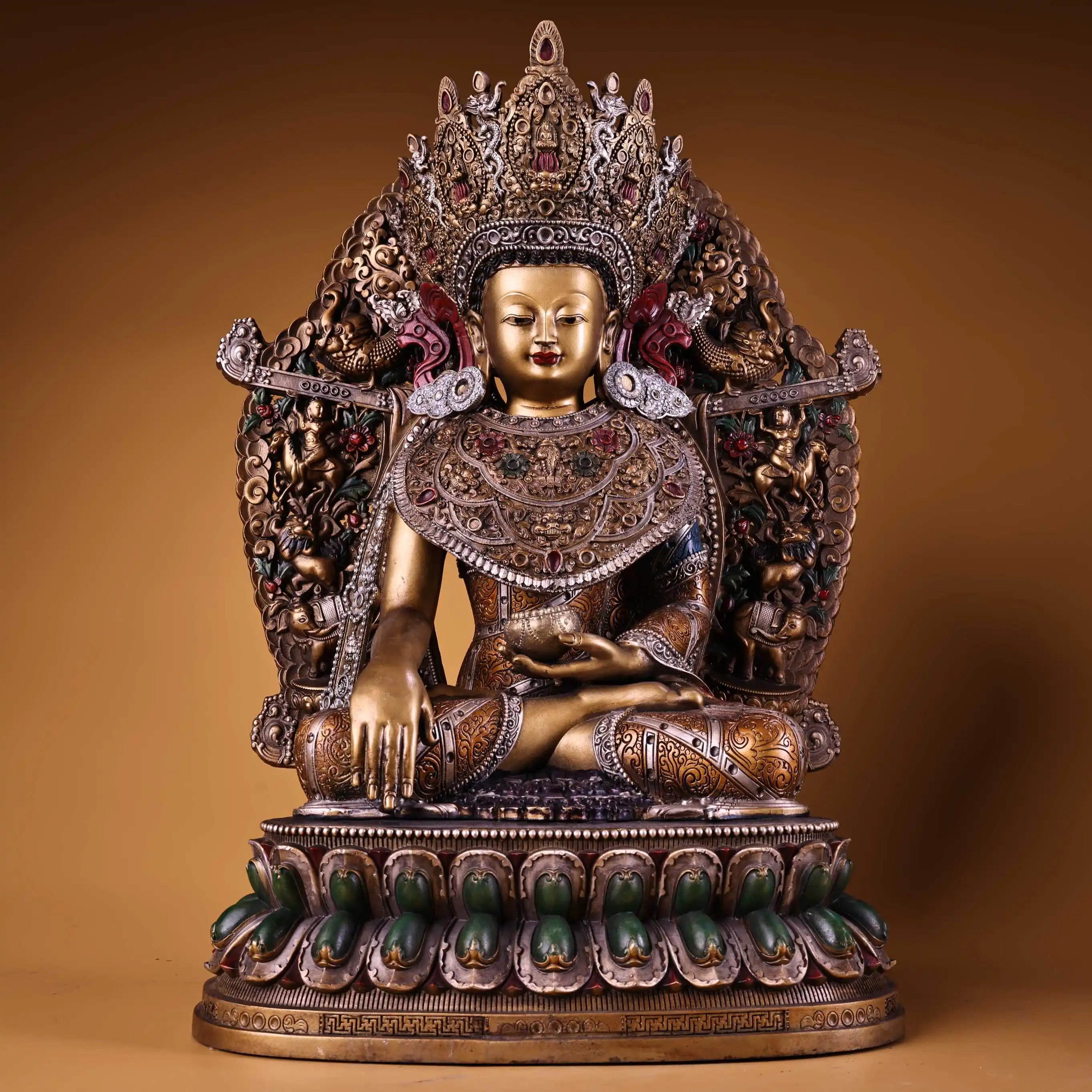 Collection de temple tibétain de 14 pouces, vieux Bronze doré peint, éveil en Relief élevé, bouddha Maitreya, rétro-éclairage, salle de culte