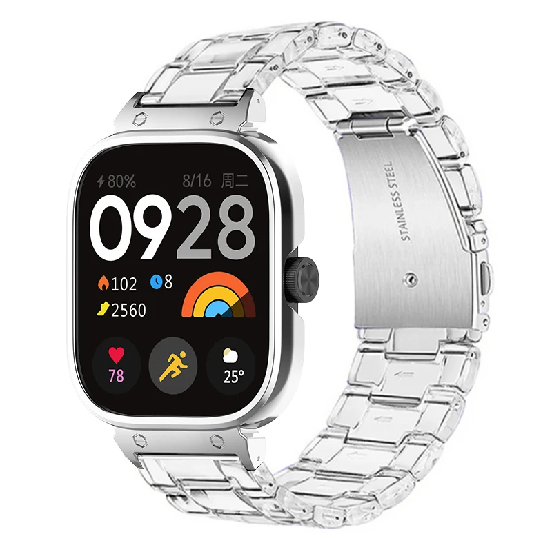Correa de resina para reloj inteligente Xiaomi Redmi watch 4, carcasa de Metal, parachoques para redmiwatch4, funda protectora de pulsera transparente