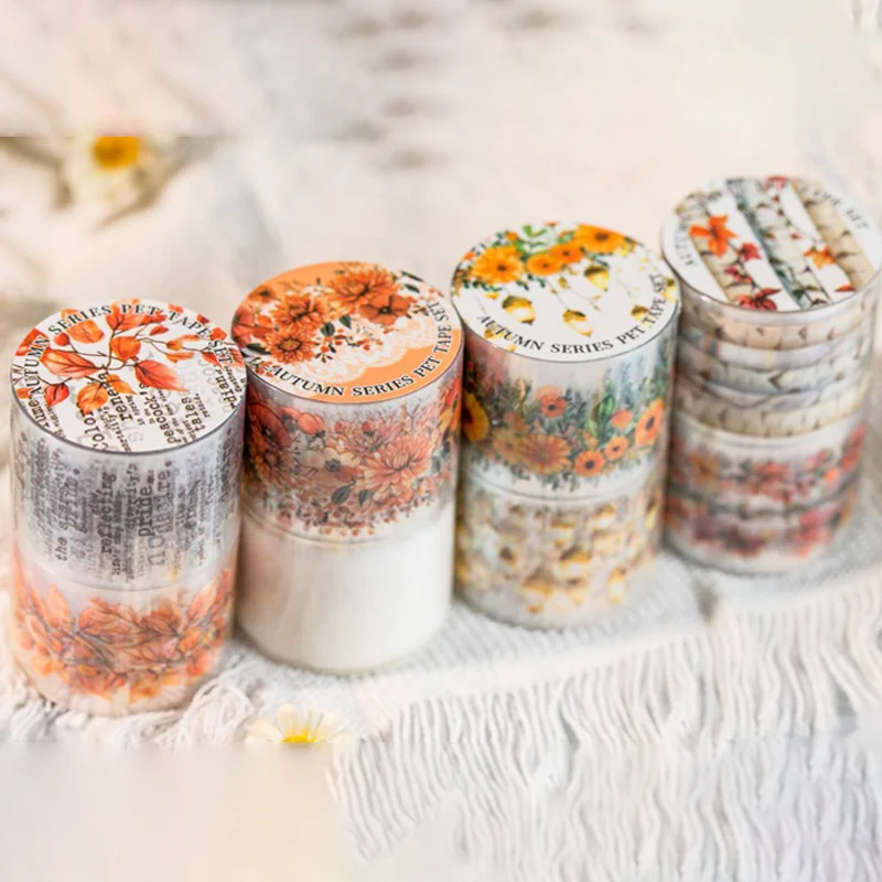 

1 рулон, тематическая диорама с осенними листьями, ПЭТ-лента для DIY, скрапбукинга, коллажа, материал, чехол для телефона, украшение для ноутбука