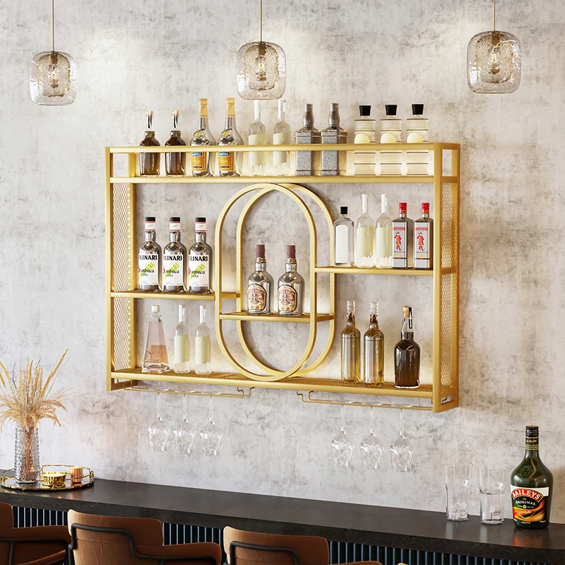 Rak Anggur Konter Bar Mewah Ringan Modern Berdiri Di Dinding Dekorasi Kabinet Pajangan Pengaturan Furnitur Bar Vin Rumah