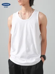 DUKEEN Cotton Tank Tops Men's Summer Outer Wear Tops Sports Fitness Sleeveless T-Shirt Solid Color White Bottoming Shirt