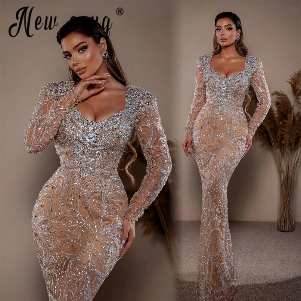 Champagne Long Sleeve Square Collar Party Dresses Beading Plus Size Wedding Guest Gowns Robe Soire De Luxe 2025 Customized - AliExpress 320 Champagne Long Sleeve Square Collar Party Dresses Beading Plus Size Wedding Guest Gowns Robe Soire De Luxe 2025 Customized - AliExpress 320