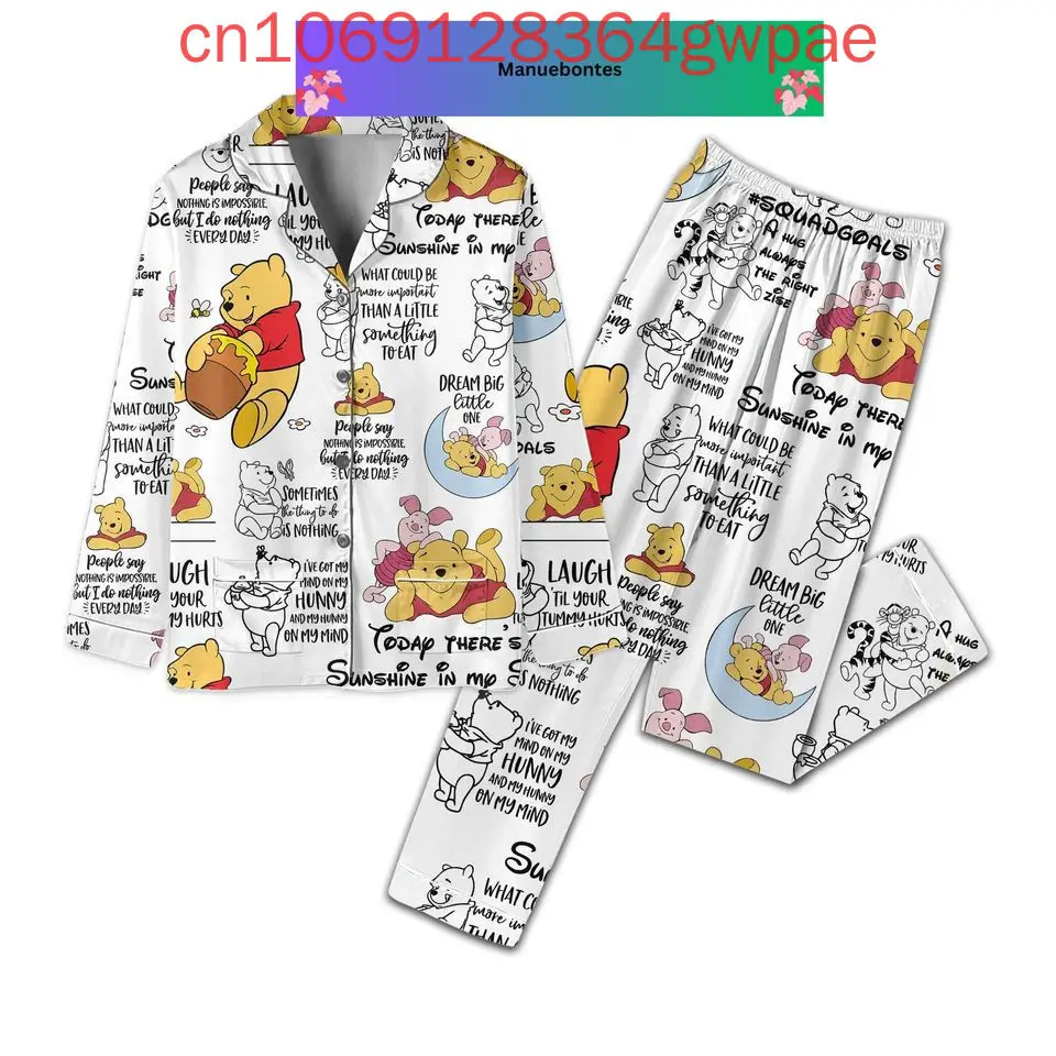 New Disney Winnie the Pooh Christmas Pajama Set 3d Printed Pooh Bear Holiday Casual Men's Women's Long Sleeve Shirt Pajama Set