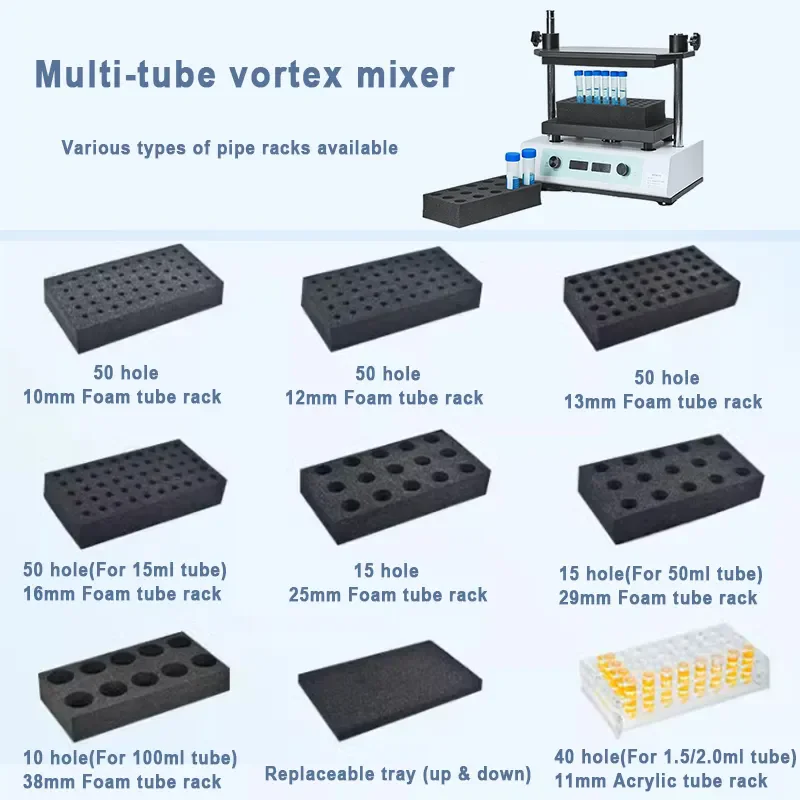 IKEME Laboratory Multi-tube Vortex Mixer 500-2500rpm 1.5ml 2ml 10ml 15ml 50ml 100ml PCR Centrifuge Tube Mixer Lab Orbital Shaker