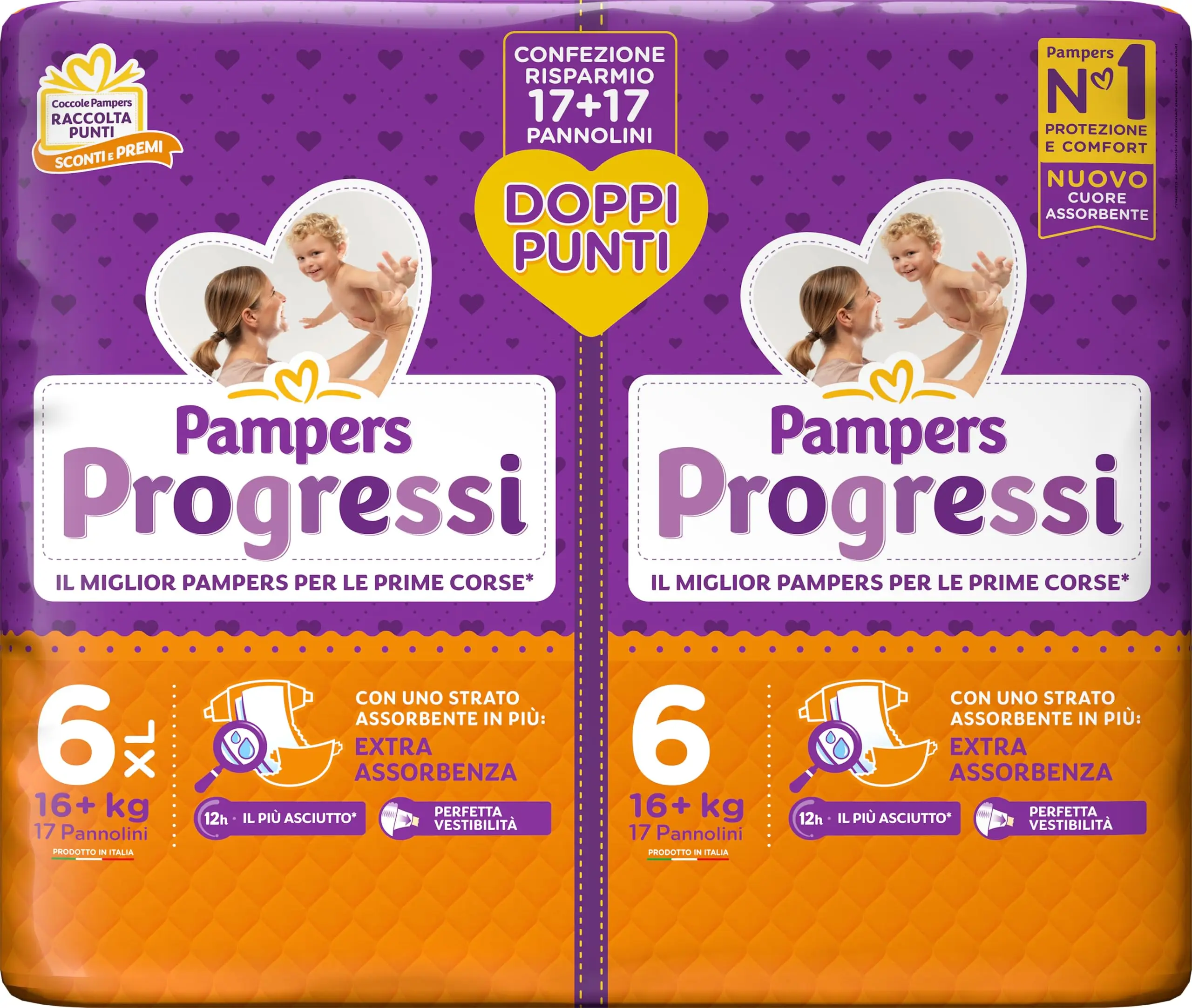 Pampers Progress Extragrande, Pacote Duplo, Tamanho 6 (16 + kg), 34 Fraldas