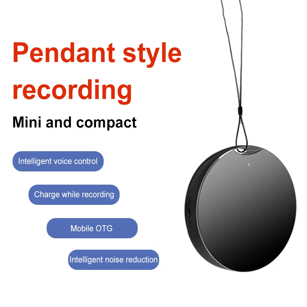16G/32G Mini Voice Recorder Pendant HD Noise Reduction Voice Activated Professional Dictaphone for Lecture Interview Meeting