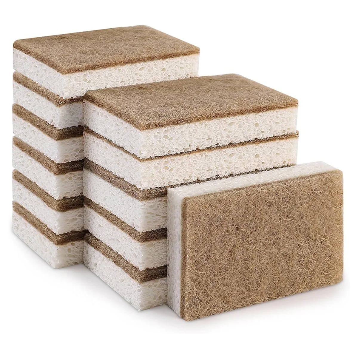 Esponjas naturales ecológicas para platos, esponja de cocina Biodegradable con depurador de coco Compostable, paquete de 12