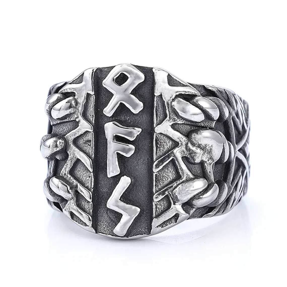 

CHUANGCHENG Vintage Personalized Viking Xfs Letter Street Stainless Steel Rings Size 7-15