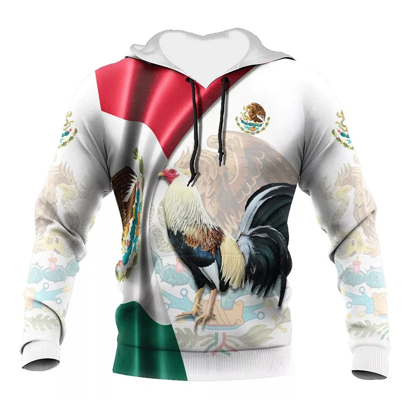 Mexican Flag Rooster Hoodies Cock 3D Print Man Women Fashion Streetwear Y2k Hoodie Pullovers Hooded Sweatshirts Kids Clothing