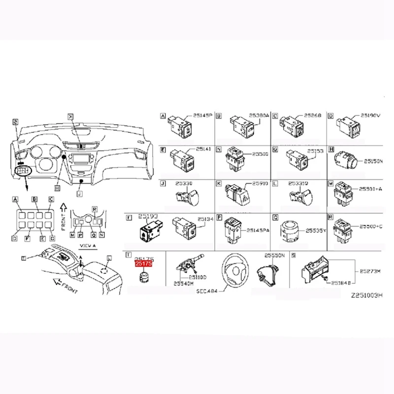 25175-4BA0A Console Electronic Handbrake Switch Parking Button For Nissan X-Trail T32 Qashqai 2014-2018 969XC4EA0A