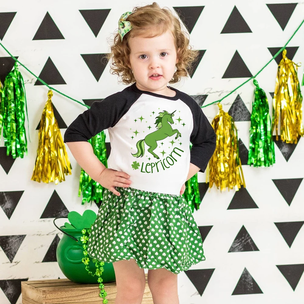 

Lepricorn Unicorn St. Patricks Day Children T-shirt Kids Clothes Raglan T-shirts Funny Irish Unicorn St. Patricks Day Gift Shirt