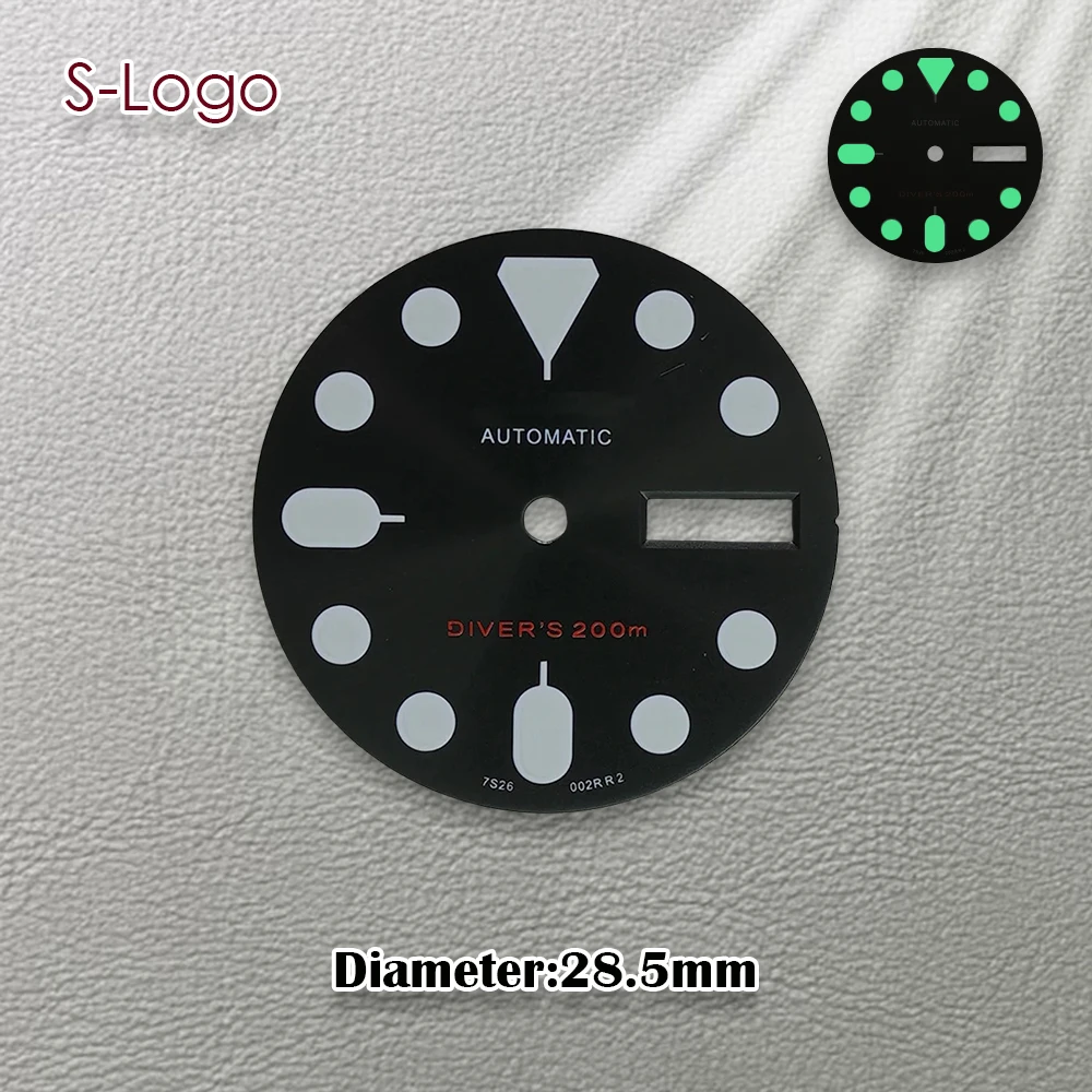 Mostrador de mergulho nh35 com logotipo s 28.5mm, adequado para movimento nh34/nh35/nh36, mostrador verde luminoso, acessórios de modificação de relógio