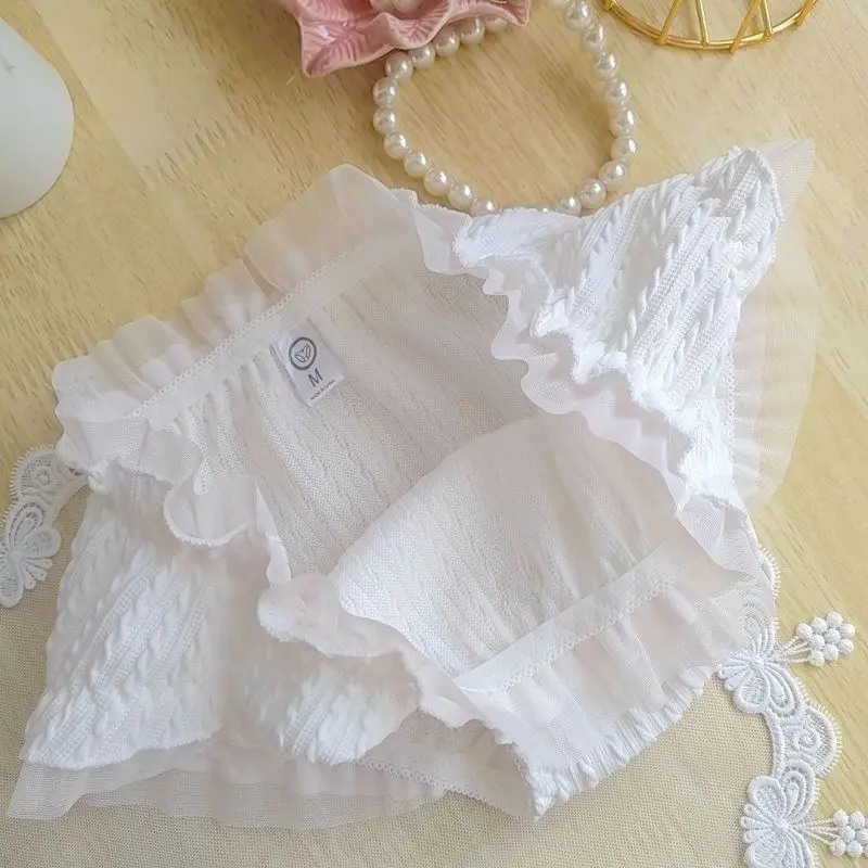 Women Lace Cotton Underwear Ruffle Princess Style Cute Lovely Sweety Female Panties High Stretch Stripes Breathable Breifs