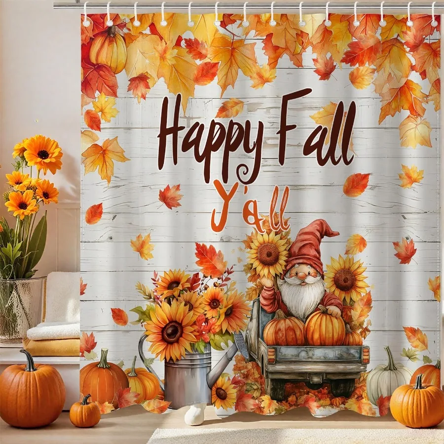

Осенняя занавеска для душа Тыквы Занавеска для грузовика для ванной комнаты Happy Fall Yall Осенние занавески для душа Водонепроницаемые занавески для ванной с Ho