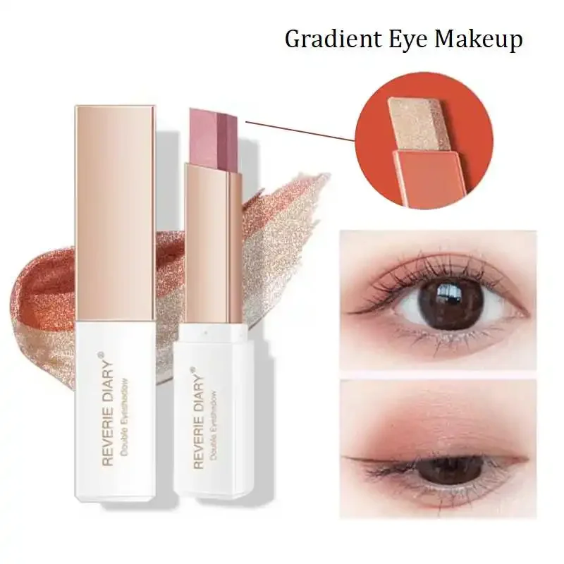 Professional 2 In 1 Double Color Gradient Velvet Eye Shadow Stick ขี้เกียจแต่งหน้ากันน้ํา Lasting Shimmer อายแชโดว์โลหะ