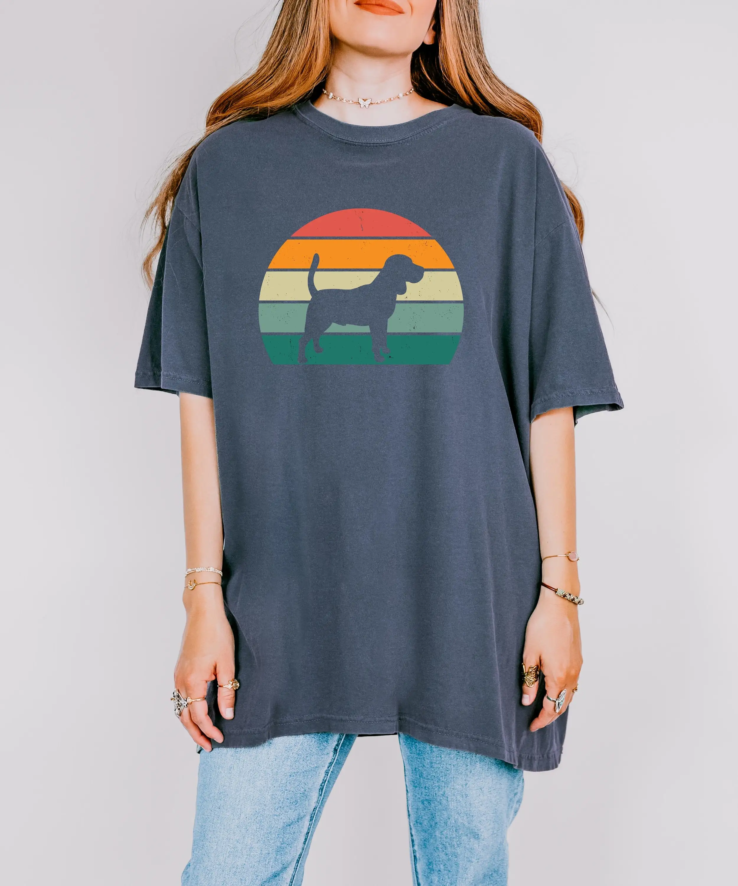 

Футболка с изображением собаки Бигль в стиле ретро, винтажная, заката, восхода солнца, тяжелого веса, комфортных цветов