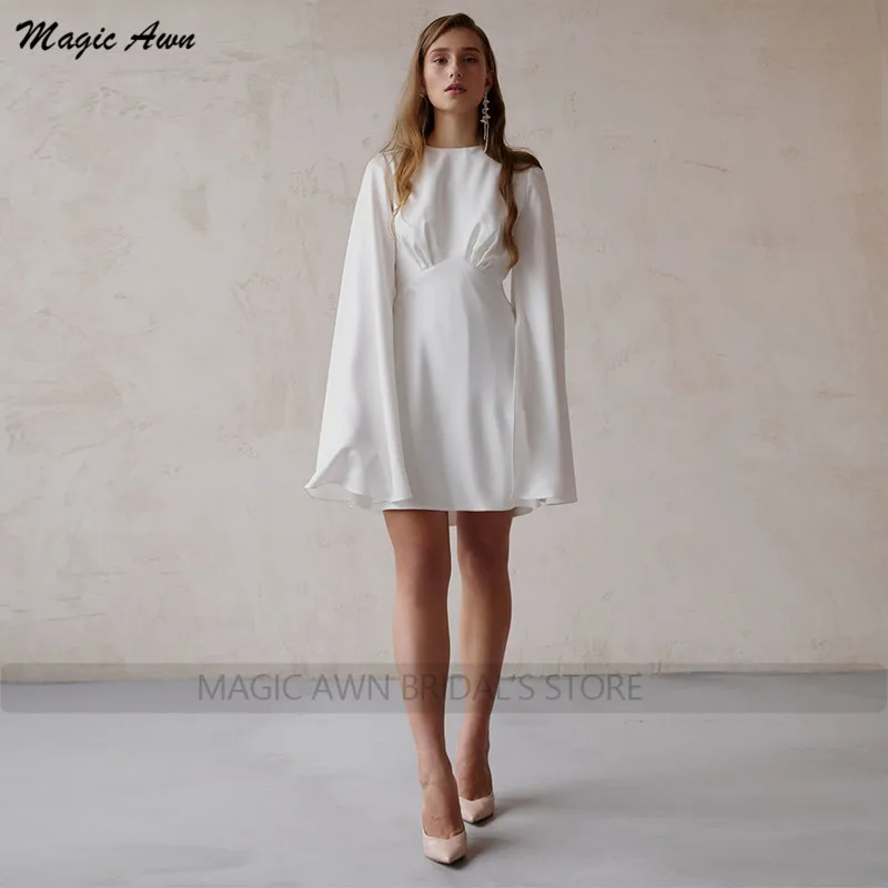 Magic Awn semplici abiti Da Sposa corti 2024 maniche lunghe Hollow Back Mini Boho abiti Da Sposa a-line per le donne Abito Da Sposa