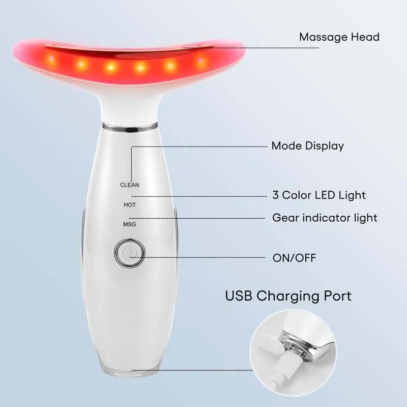 Dispositivo di Bellezza per Lifting Viso e Collo con Terapia a LED a 3 Colori Anti-Rughe e Massaggiatore