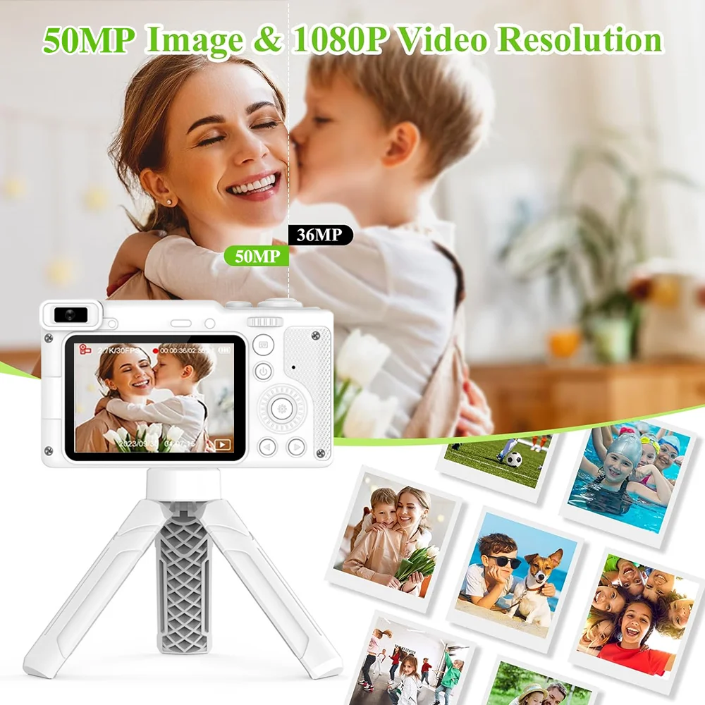 HD 1080P 2.4 Inch Digital Camera 50MP Children Cameras 8x Zoom Compact Camera Rechargeable Camcorder Kids Beginner Photography