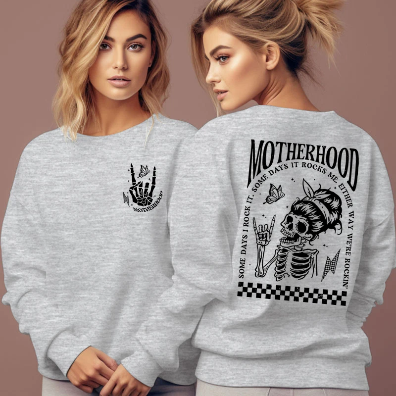 Motherhood Sweatshirt Women Hip Hop Rock Skull Skeleton Casual Hoodies Funny Mama Gifts Fashion Hoodless Pullover Female Hoodie