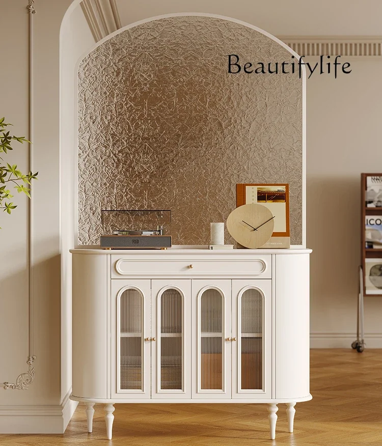 

French solid wood retro home entrance cabinet, living room integrated storage, water ripple screen partition cabinet