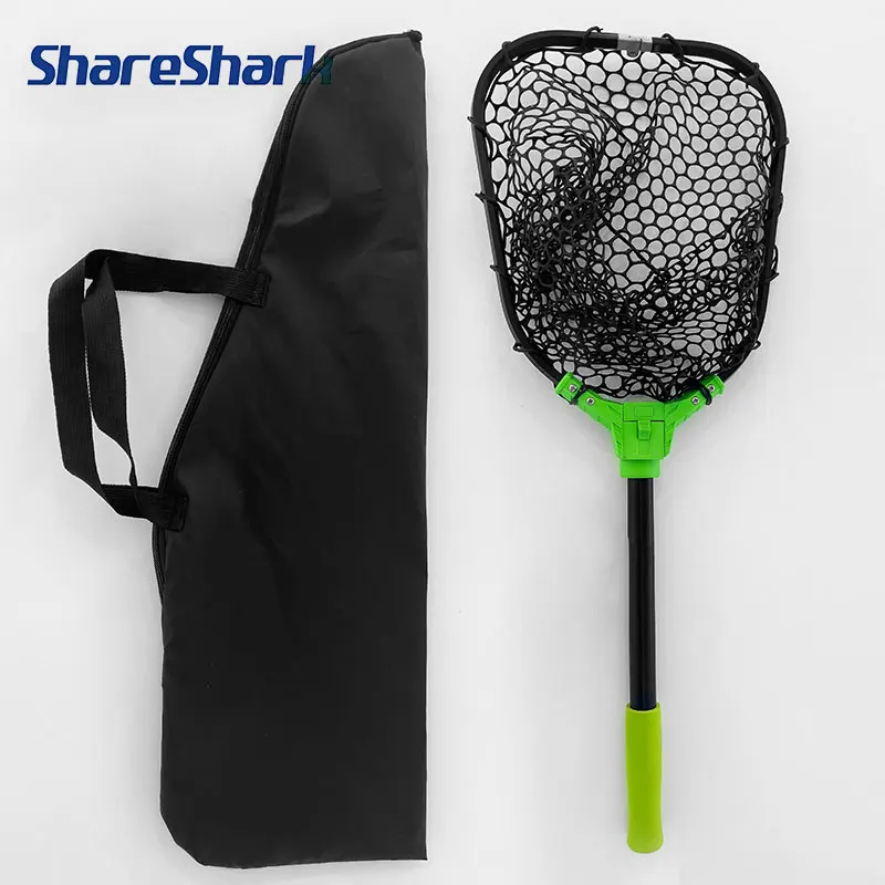 

ShareShark Складная посадочная сеть из алюминиевого сплава с сумкой, силиконовая рыболовная сеть для удобной переноски приманки, ручной рыболовный инструмент