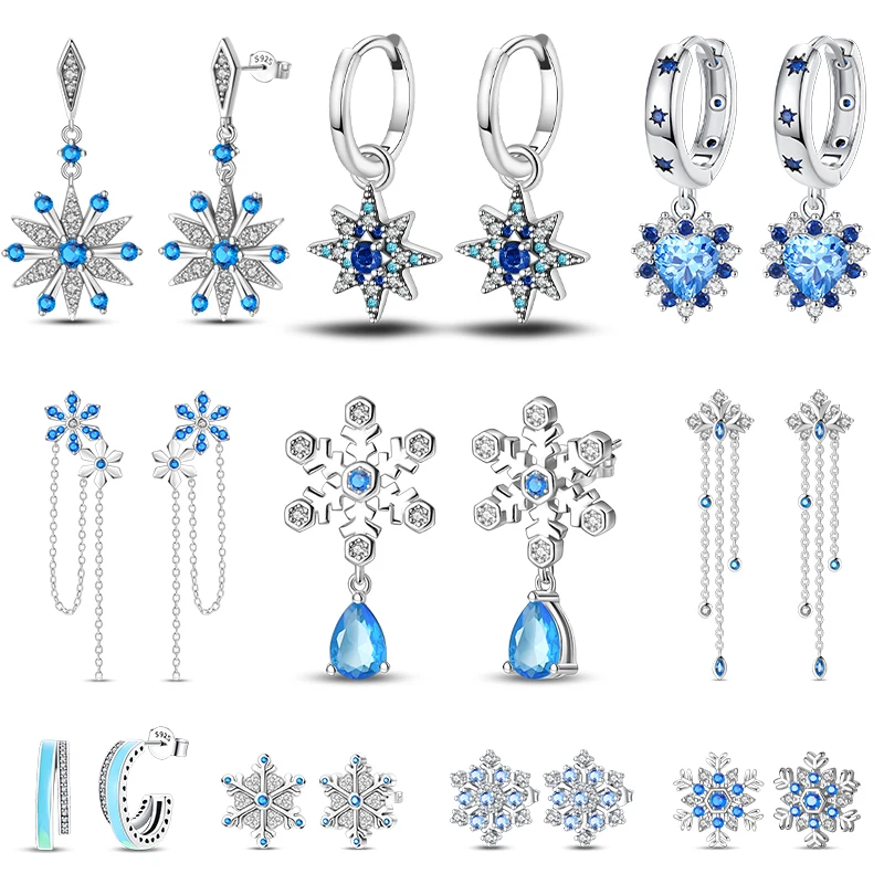 

Женские зимние серьги из стерлингового серебра 925 пробы с блестящим синим цирконом и морозным цветком, подходящие для помолвочных вечеринок, изысканные подарки, ювелирные изделия ﻿