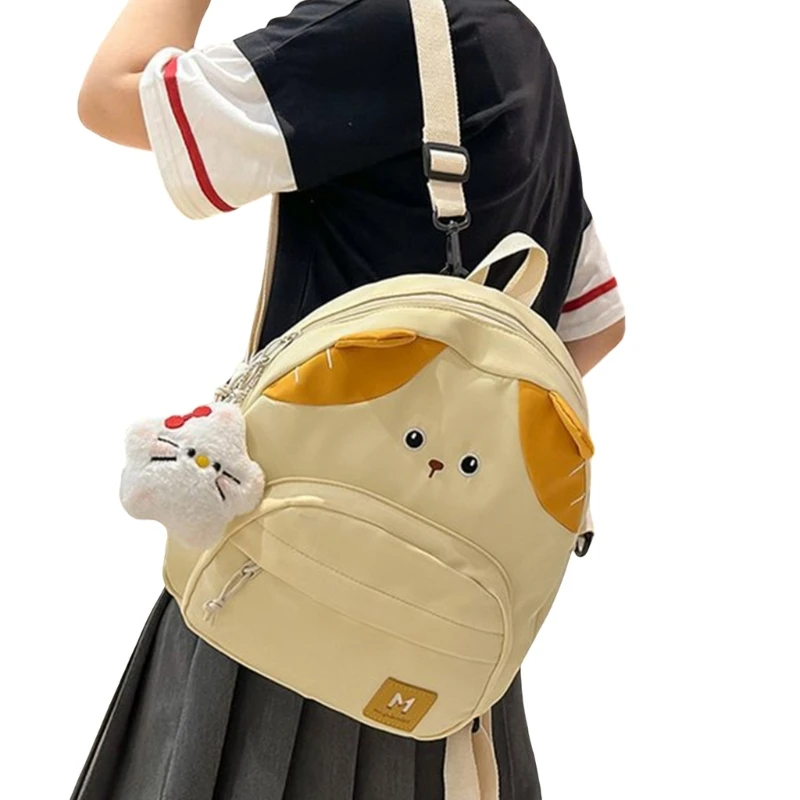 E74B Mochila feminina fofa desenho animado para gatos mochila escolar para estudantes para viagens