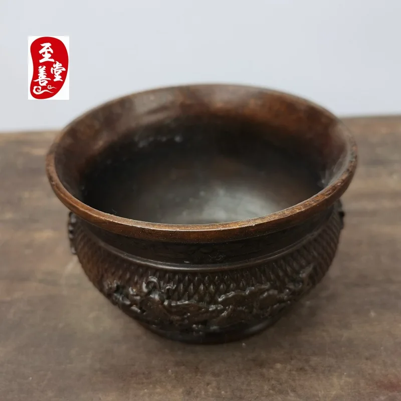 Antique Collection: Old Patina Alloy Copper Living Room Decorative Ornament - Dragon and Phoenix Auspicious Incense Burner9.5x5.