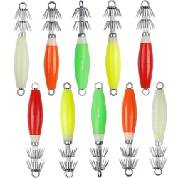 10Pcs Luminous Squid bait Octopus Wood Shrimp bait Glow Fishing Lure Saltwater Bait Cuttlefish jig Squid Hooks