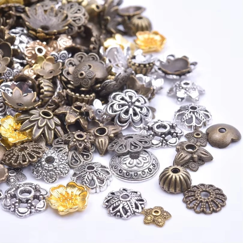30/50/100 sztuk losowe mieszane 3-kolorowy kwiat Torus koraliki ze stopu czapki do tworzenia biżuterii naszyjnik z amuletem bransoletki koralik dystansowy materiał